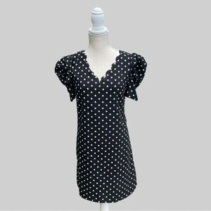B/W Polka Dot Puff Sleeve Dress